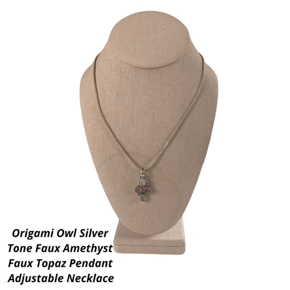Origami Owl Silver Tone Faux Amethyst Faux Topaz Pendant Adjustable Necklace